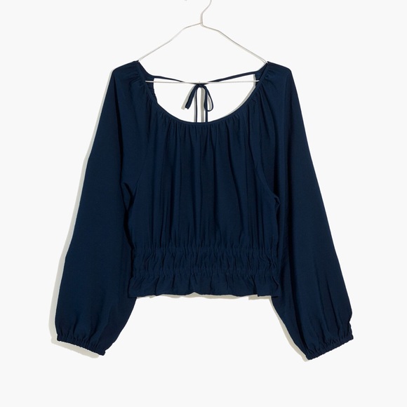 NWT Madewell Twill Tie-Back Cutout Top navy blue small - Picture 2 of 7